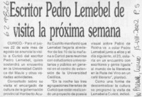 Escritor Pedro Lemebel de visita la próxima semana  [artículo]