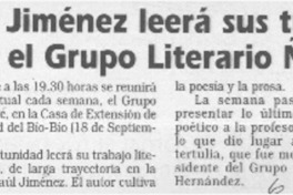 Raúl Jiménez leerá sus trabajos en el Grupo Literario Ñuble  [artículo]