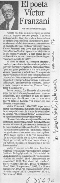 El poeta Víctor Franzani  [artículo] Marino Muñoz Lagos