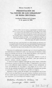 Presentación de "La noche del girasol" de Rosa Cruchaga  [artículo] Héctor González V.