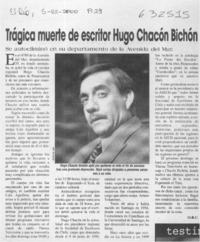 Trágica muerte de escritor Hugo Chacón Bichón  [artículo] O. R. C.