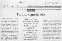 Premio dignificado  [artículo] Sergio Ramón Fuentealba