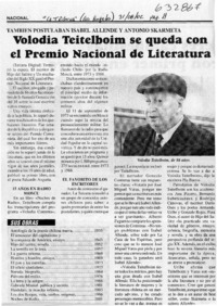 Volodia Teitelboim se queda con el Premio Nacional de Literatura  [artículo]