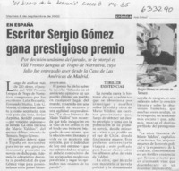 Escritor Sergio Gómez gana prestigioso premio  [artículo]