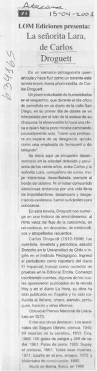 La señorita Lara, de Carlos Droguett  [artículo]