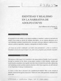 Identidad y realismo en la narrativa de Adolfo Couve  [artículo] José Alberto de la Fuente A.
