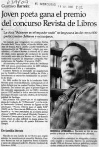 Joven poeta gana el premio del concurso Revista de Libros  [artículo]