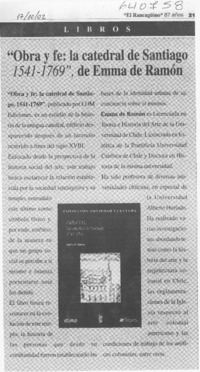 "Obra y fe, la Catedral de Santiago 1541-1769", de Emma de Ramón  [artículo]