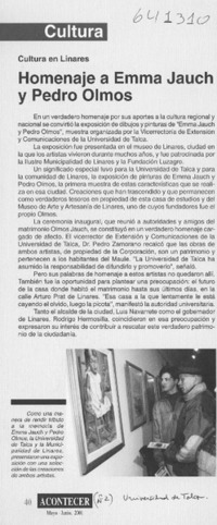 Homenaje a Emma Jauch y Pedro Olmos  [artículo]