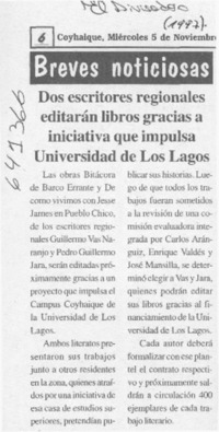 Dos escritores regionales editarán libros gracias a iniciativa que impulsa Universidad de Los Lagos  [artículo]