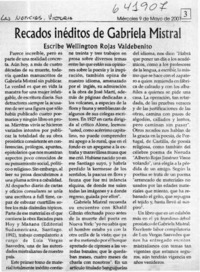 Recados inéditos de Gabriela Mistral  [artículo] Wellington Rojas Valdebenito