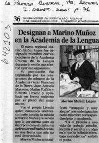 Designan a Marino Muñoz en la Academia de la Lengua  [artículo]
