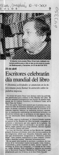Escritores celebrarán día mundial del libro  [artículo]
