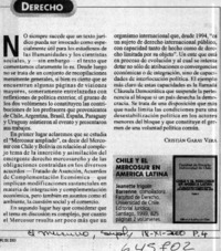 Chile y el Mercosur en América Latina  [artículo] Cristián Garay Vera
