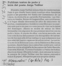 Publican textos de puño y letra del poeta Jorge Teillier  [artículo]