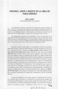 Memoria, amor y muerte en la obra de Pablo Neruda  [artículo] Bella Jozef