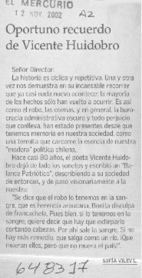 Oportuno recuerdo de Vicente Huidobro