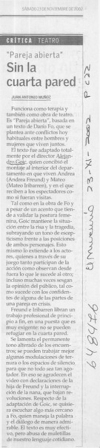 Sin la cuarta pared  [artículo] Juan Antonio Muñoz