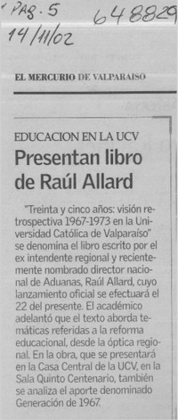 Presentan libro de Raúl Allard  [artículo]