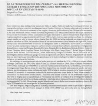De la "regeneración del pueblo" a la huelga general, Génesis y evolución histórica del movimiento popular en Chile (1810-1890)  [artículo] Brian Loveman