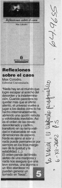 Reflexiones sobre el caos  [artículo]
