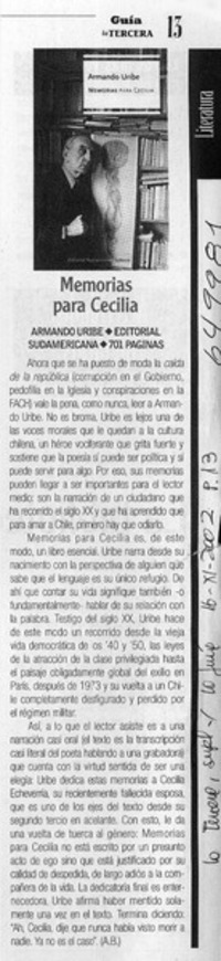 Memorias para Cecilia  [artículo] A. B.