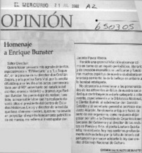 Homenaje a Enrique Bunster  [artículo] Carmen Gaete Nieto de Bunster