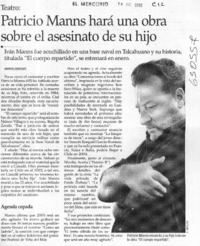 Patricio Manns hará una obra sobre el asesinato de su hijo  [artículo] Andrea González