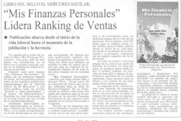 "Mis finanzas personales" lidera ranking de ventas  [artículo]