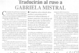 Traducirán al ruso a Gabriela Mistral  [artículo] Maureen Lennon Z.