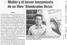 Muñoz y el tercer lanzamiento de su libro "Alambradas rotas"  [artículo] G. A. H.
