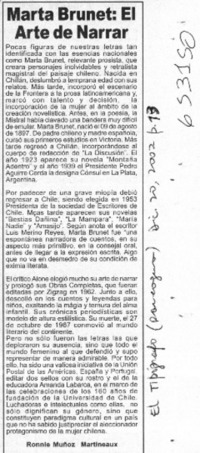 Marta Brunet, el arte de narrar  [artículo] Ronnie Muñoz Martineaux
