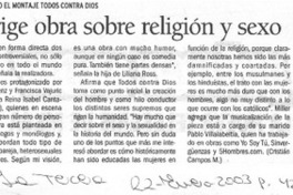 Moira Miller dirige obra sobre religión y sexo  [artículo] Cristian Campos M.