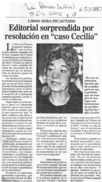 Editorial sorprendida por resolución en "caso Cecilia"  [artículo]