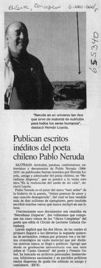 Publican escritos inéditos del poeta chileno Pablo Neruda  [artículo]