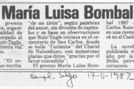 Premio María Luisa Bombal 1987  [artículo].