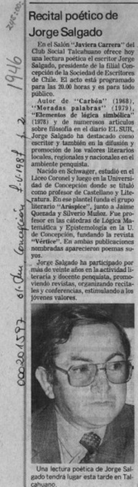 Recital poético de Jorge Salgado  [artículo].
