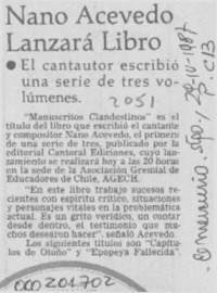 Nano Acevedo lanzará libro