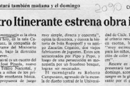 Teatro itinerante estrena obra infantil  [artículo].