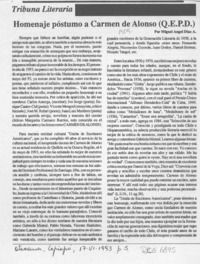 Homenaje póstumo a Carmen de Alonso (Q.E.P.D.)  [artículo] Miguel Angel Díaz A.