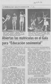 Abiertas las matrículas en el Gala para "Educación seximental"
