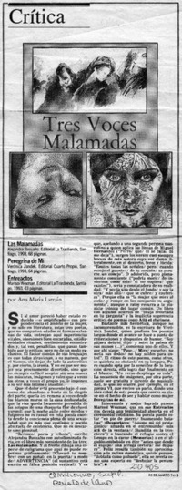 Tres voces malamadas  [artículo] Ana María Larraín.