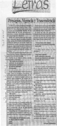 Presagios, vigencia y trascendencia  [artículo] Enrique Villablanca.