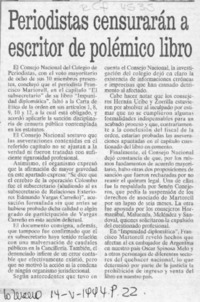 Periodistas censurarán a escritor de polémico libro  [artículo].