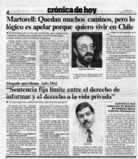 Martorell, "Quedan muchos caminos, pero lo lógico es apelar porque quiero vivir en Chile"  [artículo].