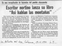 Escritor nortino lanza su libro "Así hablan las montañas"  [artículo].