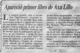 Apareció primer libro de Axa Lillo  [artículo].