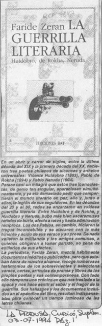 Faride Zerán La guerrilla literaria  [artículo].