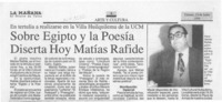 Sobre Egipto y la poesía diserta hoy Matías Rafide