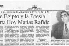 Sobre Egipto y la poesía diserta hoy Matías Rafide